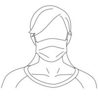 Illustration line drawing of a young woman sick wearing medical face masks to protect from diseases, air pollution, coronavirus, sars, germ, flu or mers-cov. Girl with face masks looking at the camera vector