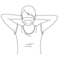 Illustration line drawing of a young woman sick wearing medical face masks to protect from diseases, air pollution, coronavirus, sars, germ, flu or mers-cov. Girl with face masks looking at the camera vector