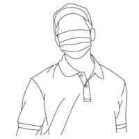 Illustration line drawing of a young man sick wearing medical face masks to protect from diseases, air pollution, coronavirus, sars, germ, flu or mers-cov. Girl with face masks looking at the camera vector