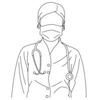 Young professional medical nurse wearing surgical face masks or medical to protect from plague, diseases, coronavirus, covid-19, sars, flu or mers-cov. A nurse wearing surgical mask and phonendoscope vector