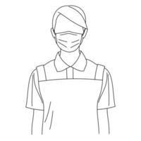 Illustration line drawing of a young woman sick wearing medical face masks to protect from diseases, air pollution, coronavirus, sars, germ, flu or mers-cov. Girl with face masks looking at the camera vector