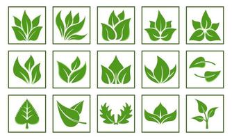 Set green leaves logo flat cartoon style vector