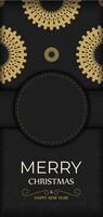 A black and gold christmas card with a gold frame vector
