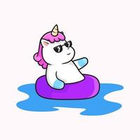 unicornio en la piscina lindo vector de ilustración de dibujos animados adecuado para libros infantiles, pegatinas, pancartas, camisetas y otros productos gráficos