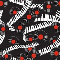 Piano keyboard and vinyl records seamless pattern vector