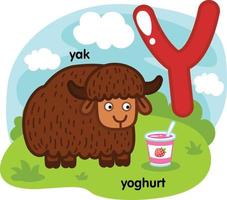 Alfabeto aislado letra y-yak-yogurt ilustración,vector vector