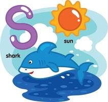 alfabeto aislado letra s-tiburón-sol ilustración,vector vector