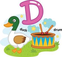 Alphabet Isolated Letter D-duck-drum illustration,vector vector