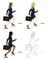 Set Cute Business Woman holding a Brief Case while Running to Goal. vector