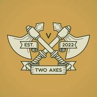 Crossed axes emblem with simple line art style vector