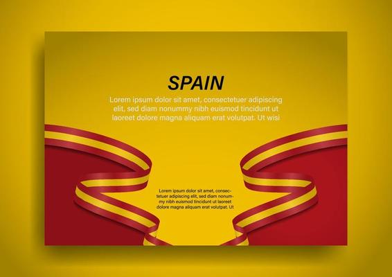 Waving ribbon or banner with flag of Spain, vector illustration on a yellow background