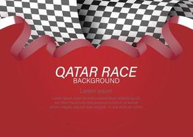 racing flag with Qatar flag color ribbon, Vector Illustration