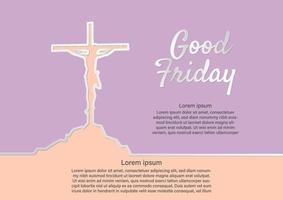 good friday in paper cut style, with a cross symbol on a mountain, Vector Illustration