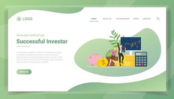 concepto de inversor exitoso para la página de inicio de la plantilla del sitio web vector