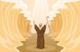 Moses miracle parting red sea. religion scene illustration vector