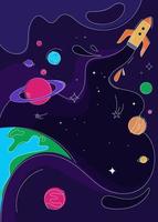 Banner with spaceship in outer space. vector