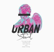 urban street slogan with baby angel sculpture graphic illustration vector