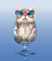 pequeño gatito lindo en la ilustración de vidrio de vid transparente vector