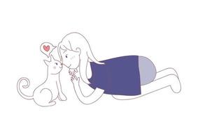 Cat using nose kiss with Girl. I love you in Cat Language vector