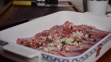 Lamb Meat Seasoned With Spices, Garlic, Herbs before Cooking. video