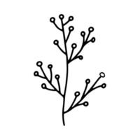 Branch with Doodle berries illustration.Black and white outline image. Botanical Doodle.A simple drawing of a line.Vector vector