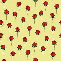 Seamless pattern with a red rose on a yellow background.Doodle style.Floral and herbal.For bouquets, decorations.Vector vector