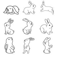 Set of rabbits hand drawing line monochrome image.Rabbit outline.Easter bunny.Illustration for greeting cards, Easter, children's illustration, print and textiles .Vector