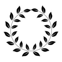 Round wreath of twigs with leaves. black and white image.The Laurel wreath of fame.Doodle style. Round frame of leaves.Vector vector