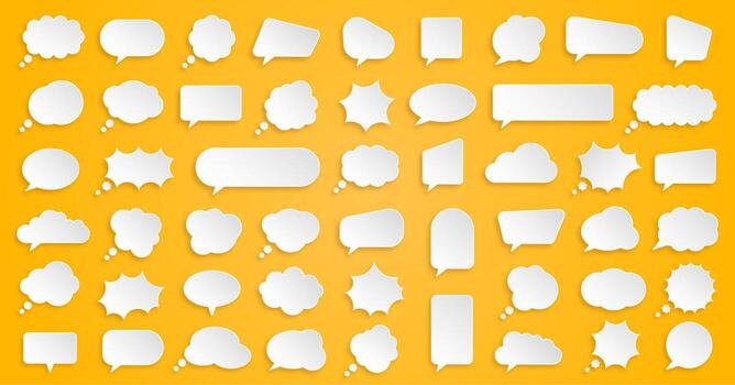 Big set of communication bubbles in paper style on the yellow background vector