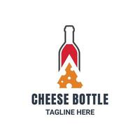 Cheese combination with bottle wine , flat minimalist vector logo design in background color white
