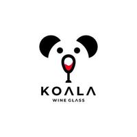 Combination Koala and wine glass with flat minimalist style in white background , template vector logo design editable