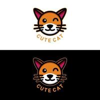 gato en fondo blanco y negro, diseño de logotipo de vector de dibujos animados editable