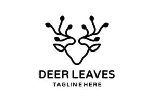 Vector logo Design Combination Face Deer and Leaves with line art style
