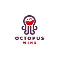 combinación de vino y pulpo con un estilo minimalista plano en fondo blanco, diseño de logotipo vectorial de plantilla editable vector