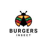 Bug combination with burger in background white , template vector logo design