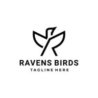 Ravens bird combination And letter R with in white background, vector logo design flat minimalist