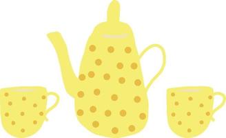 teapot and cups hand drawn in trending color 2021. scandinavian hygge. cozy home vector