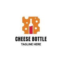 combinación de queso con botella de vino, diseño de logotipo vectorial minimalista plano en color de fondo blanco vector