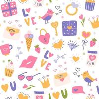 Vector seamless pattern for Valentines Day, set of love elements