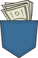 Money in the pocket color vector illustration