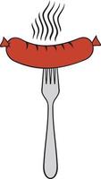 Sausage and fork color vector illustration