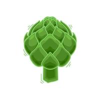 Vector illustration of a green artichoke. Food artichoke in cartoon style close-up. Isolated background.