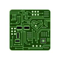 Vector printed circuit Board on a white isolated background. Green  variant  with a heart. Cartoon.