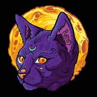 Purple night moon cat logo vector