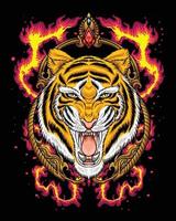 Angry tiger king with flame logo vector