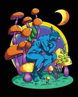 Male statue at psychedelic mushroom illustration vector