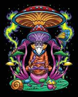 Psychedelic mushroom wise meditation illustration vector