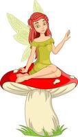 Cartoon little fairy sitting on the mushroom vector