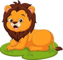 Cute baby lion cartoon in the grass vector