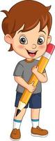 Cute little boy holding big pencil vector